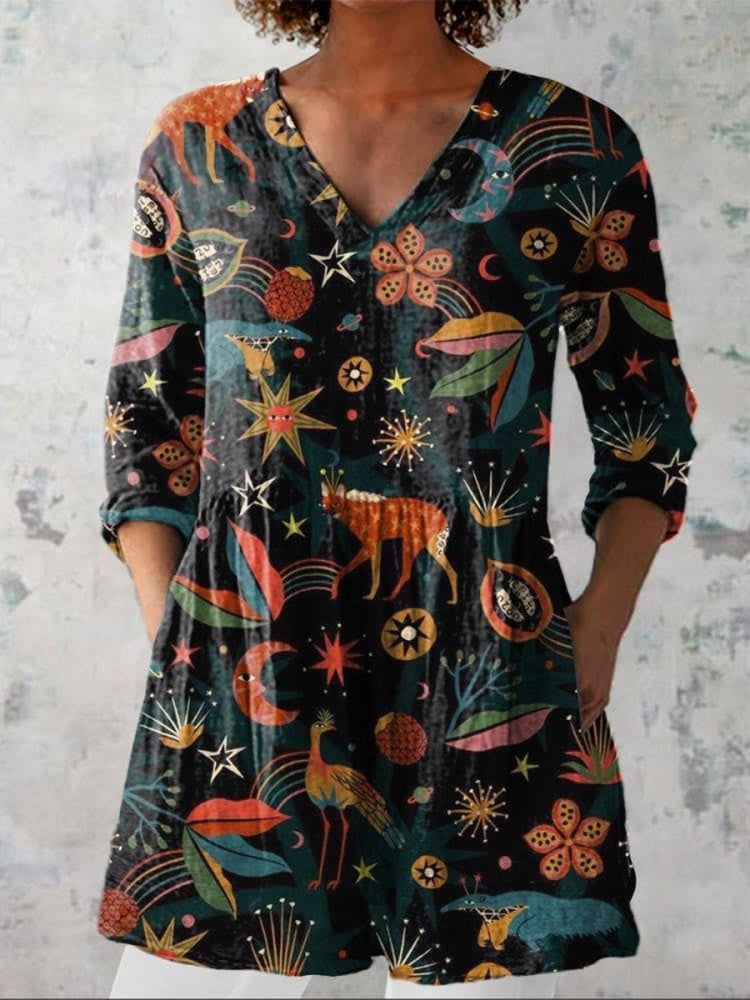 Harper | Dark Woodland Print V-Neck