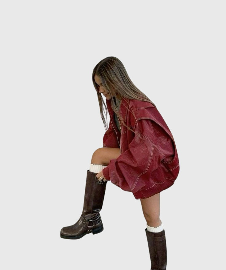 Oversized Red Leather Jacket