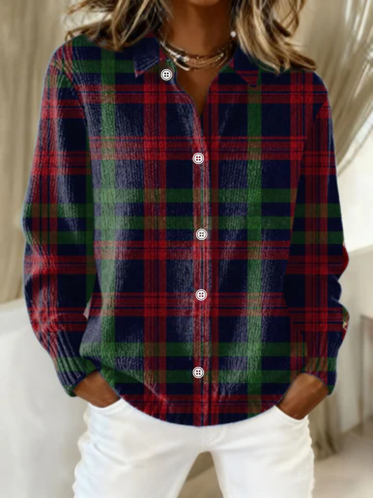 Julianne | Soft Denim Checked Blouse