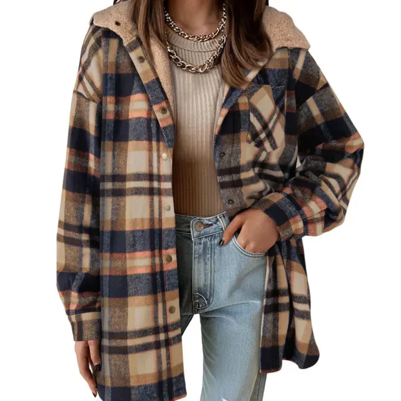 Oversized Plaid Hooded Layer
