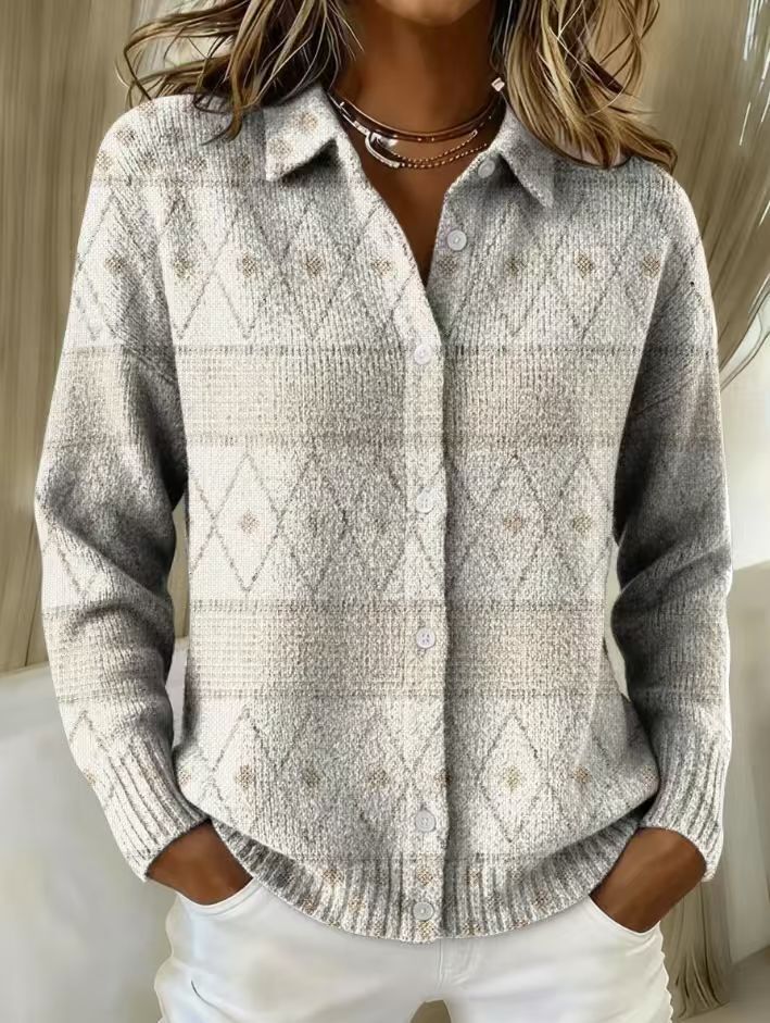 Honey | Grey Diamond-Knit Hooded Blouse