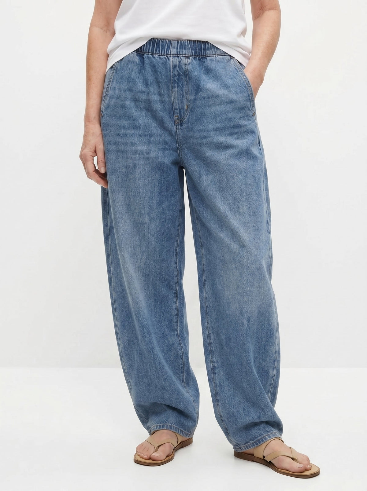 CLÍODHNA | Elastic Waist Denim Trousers