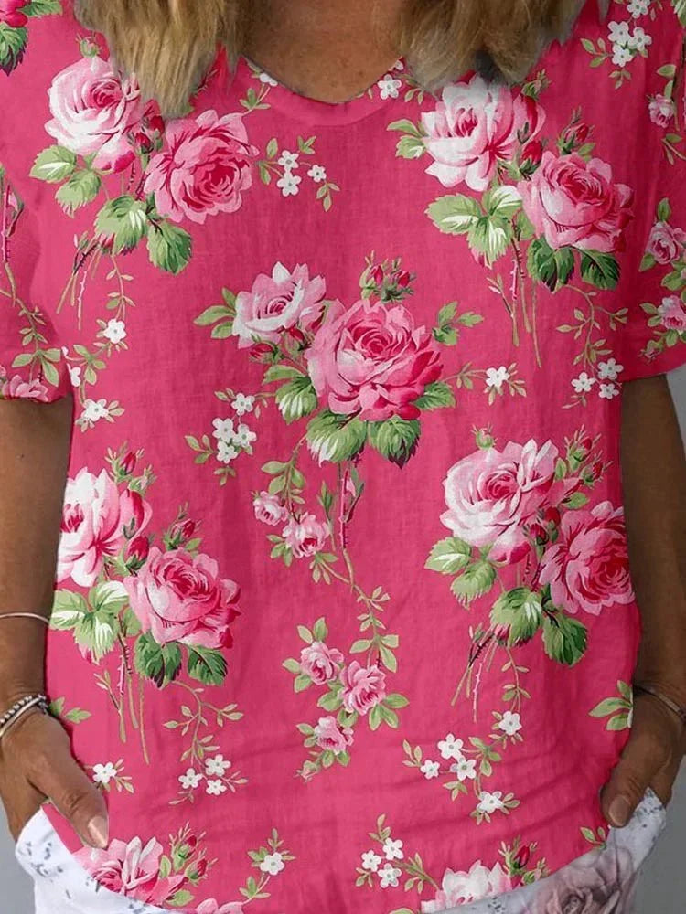 Kerensa | Floral V-Neck Short-Sleeve Shirt