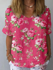 Kerensa | Kurzärmliges Shirt mit Blumenmuster und V-Ausschnitt
