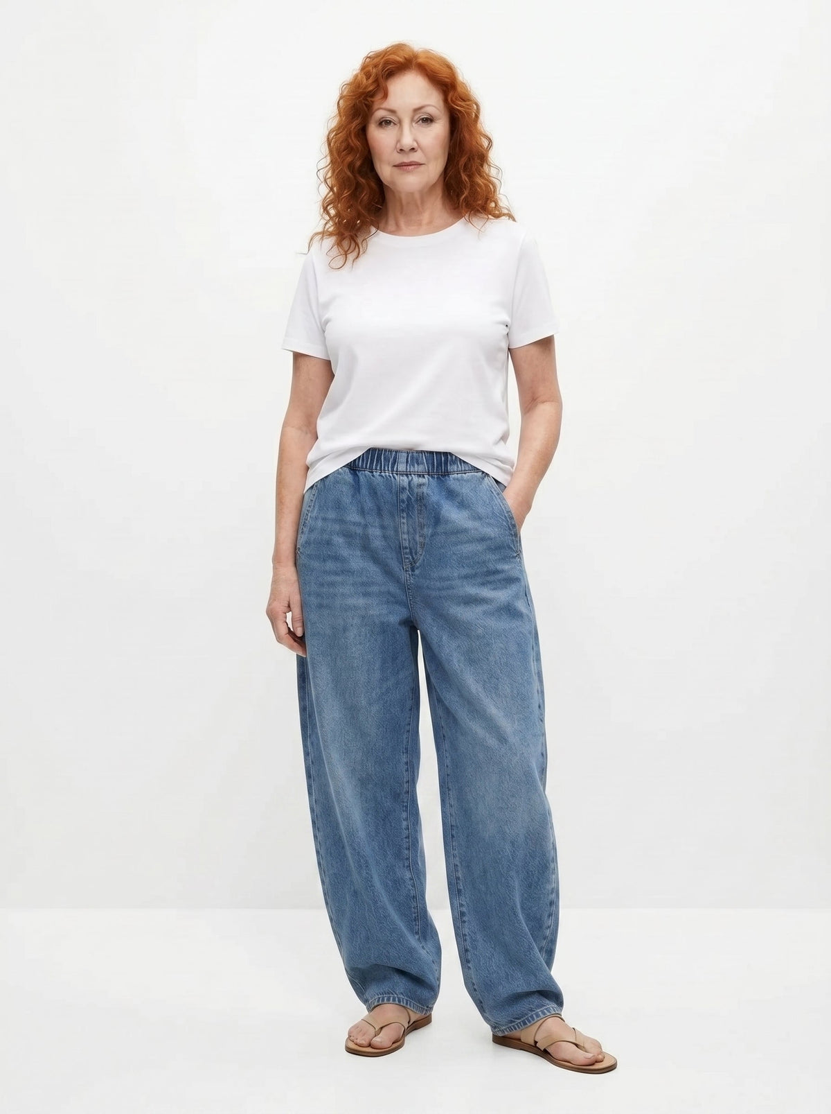 CLÍODHNA | Elastic Waist Denim Trousers